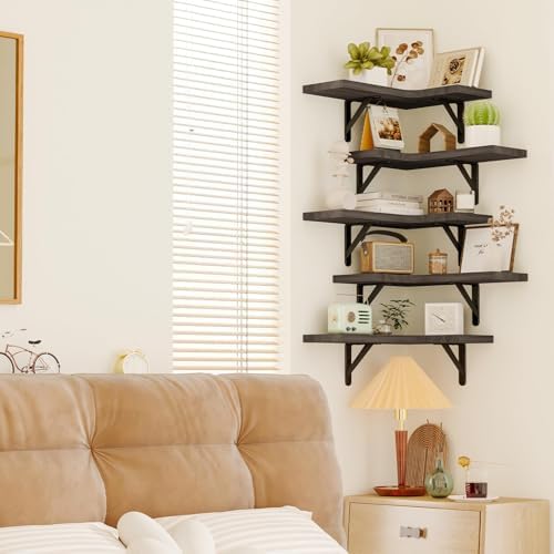 Fixwal Conner Shelves Wall Mounted for Decor, Weathered Grey Set of 5