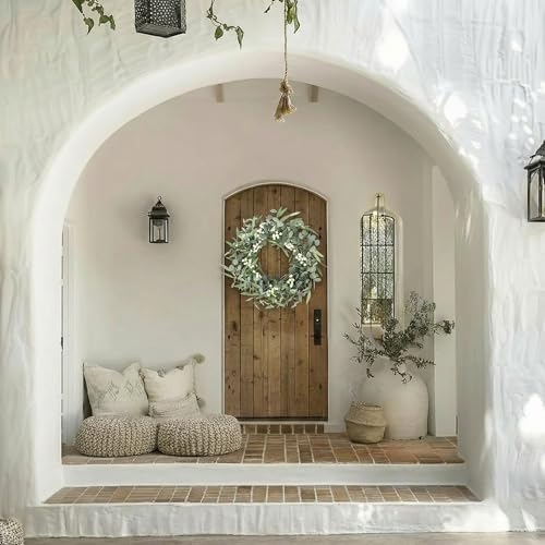 Pinkpum 20'' Eucalyptus Wreath for Front Door Green Decor for Home Farmhouse Wall Spring Summer Fall Outdoor Indoor