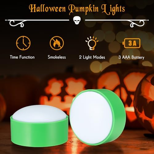 Riakrum 6 Pack Halloween Pumpkin LED Lights, Green,Warm Light