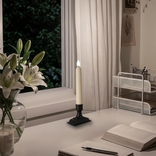 Homemory 12 Pcs Window Candles with Sensor Dusk to Dawn, White Light Electric Window Candle, Christmas Fake Candles Battery Operated, Led Candlesticks with Black Holders for Xmas Holiday Decor