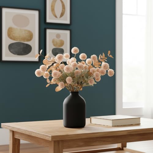 Artificial Flowers for Vase - 12 Stems Beige Faux Silk Mums with Eucalyptus