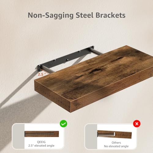 QEEIG Floating Shelves for Wall Small Shelf (Brown, Set of 3, 15.7" x 6.7")