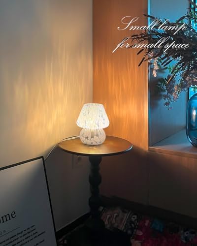 ONEWISH Mushroom Lamp Small Bedside Table Lamp-Nightstand Nightlight Dimmable Stepless, Translucent Glass Desk Lamp for