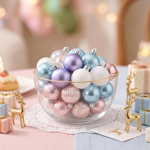 DecorbyHannah 49ct Pink Blue Mini Christmas Ornaments Set Tree Decoration