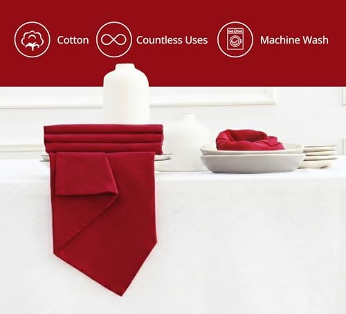PurpleEssences Cloth Dinner Napkins 18x18 in Set of 12 - Red