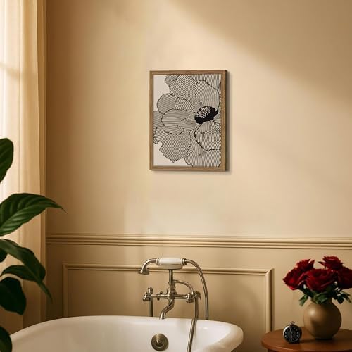 Framed Abstract Floral Wall Art, Neutral Lines Flower Canvas Wall Decor Painting, Modern Minimalist Botanical Poster