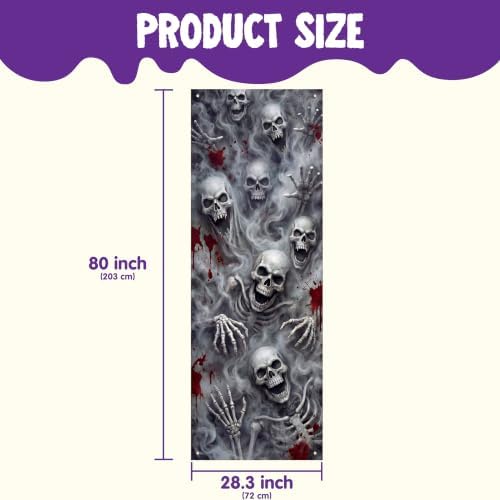 JOYIN 30”x72” Halloween 3D Skull Door Cover Decorations Indoor, Spooky Home Decor Haunted House Stickers, Scary Home Party Supplies Front Room Decor Outdoor