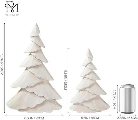 RM ROOMERS Wooden Christmas Tree Figurine Set of 2, White Tree Figurines