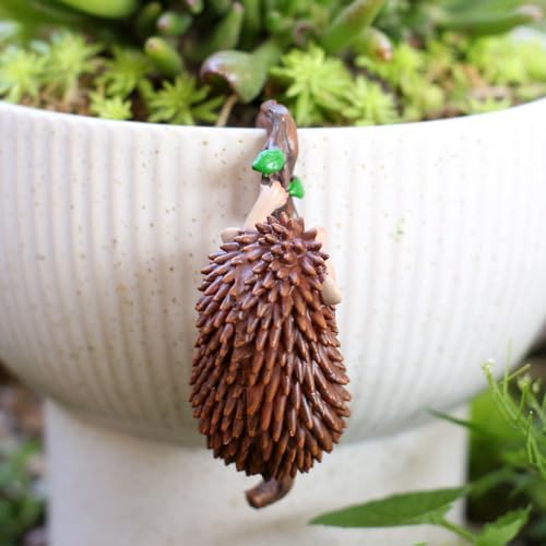 Hedgehog Figure Plant Pot Hanger, Turtle Flower Pot Hugger, Resin Tortoise Statue, Funny Pot Huggers for Planters, Cute Climbing Animal Flower Pot Hugger, Garden Fence Balcony Patio Yard (HEDGEHOG)