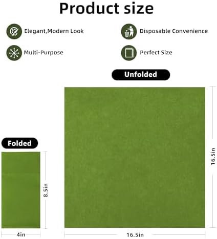 KAMMAK Matcha Green Napkins Disposable with Pocket Cloth Like Dinner Paper Napkins 100 Pack Folded Wedding Reception Napkin Bathroom Guest Hand Towels for Party Decoration (16.5 x 16.5 inch)