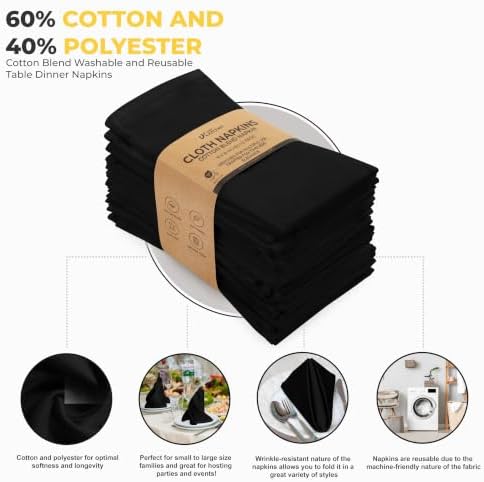 Utopia Kitchen Cotton Blend Black Cloth Napkins [12 Pack, 20x20 Inch]