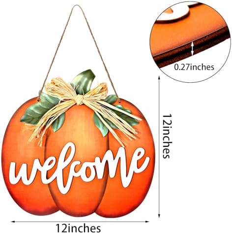 Jetec Fall Door Decor, Wooden Fall Pumpkin Welcome Sign Hanger, Orange