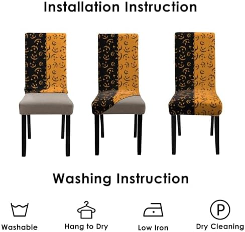 4 Pcs Halloween Dining Chair Covers, Spooky Pumpkin Stretch Removable Washable Seat Slipcovers, Horror Scary Kitchen Dining Room Hotel Decor