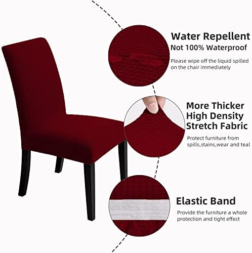 Chair Covers for Dining Room - Stretch Chair Slipcovers for Decorative Seat Protector Armless Removable Washable Elastic Dinner Universal Spandex Solid Chair Slip Covers Set (Wine Red,6)