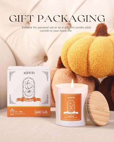 AOOVOO Pumpkin Scented Candles for Women - Aromatherapy Candle with Crystals Inside, 7oz Soy Candles for Home Scented