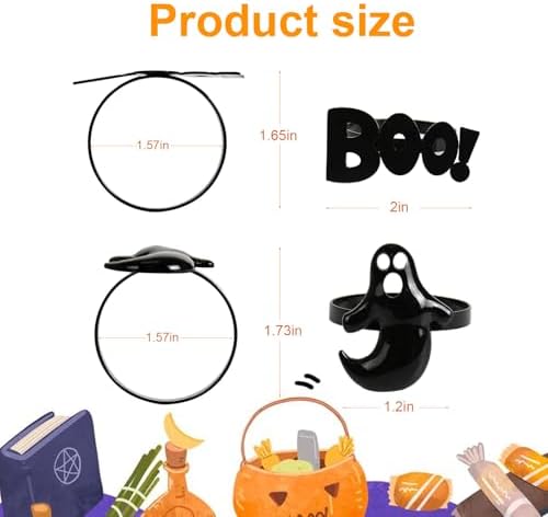 Halloween Napkin Rings Set of 12, Ghost Boo Halloween Black Napkin Holders Metal Buckles for Halloween Party Decorations Home Kitchen Dinner Table Setting