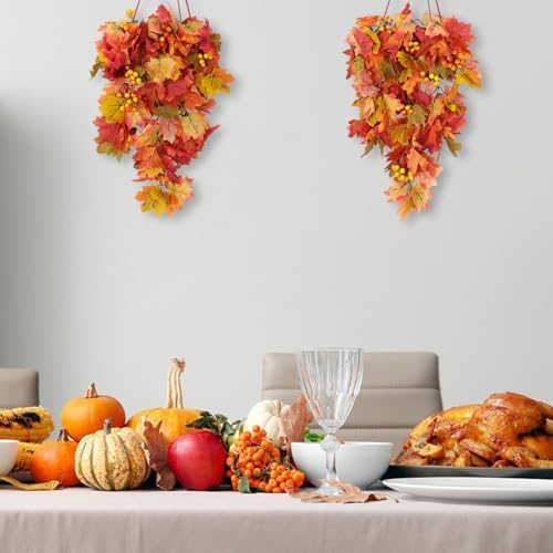 RECUTMS Fall Leaves Hanging Plant Artificial Fall Leaves Garland with Berry