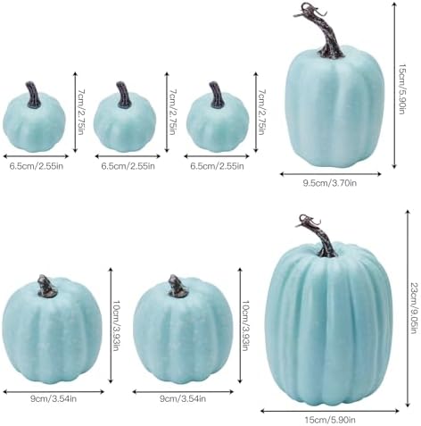 Halloween Autumn Harvest Festival 7 Artificial Pumpkins of Various Styles Decorate Rural Style Farmhouses Foam Pumpkins Thanksgiving Dinner Party Home Festival Autumn Decoration (Light Blue)