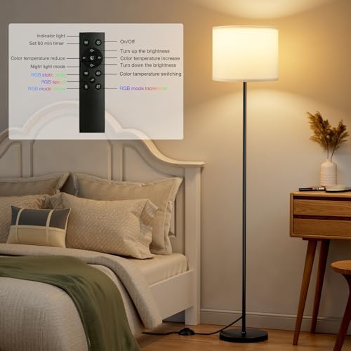 Ambimall Floor Lamp for Living Room with Smart Light Bulb, RGB + Stepless Dimmable Colors Temperature &