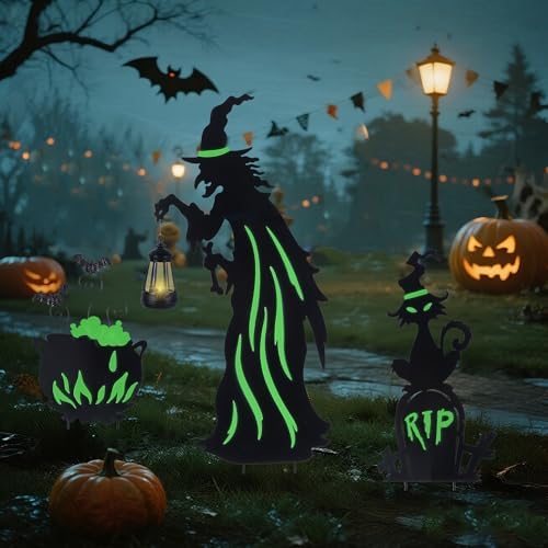 Prsildan Halloween Decorations Outdoor 3 Pack Metal Witch Yard Stakes