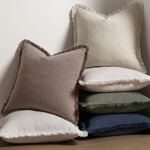 MIULEE Linen Fringe Decorative Fall Throw Pillow Covers Malt Ball 20x20