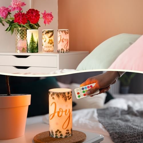 Retisee 3 Pcs Green Christmas Flameless LED Candles with Remote
