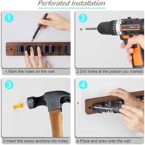OUTNILI Mop and Broom Holder Wall Mount - Wood Broom Mop Hanger - Wall Mounted Garden Tool Rack Organizer for Closet