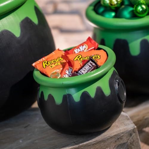 Fun Express 8" – 15" Black Plastic Cauldrons with Green Ooze Rim - 3 Pc.