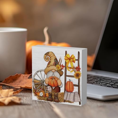 Fall Gnomes Sign Fall Decorations for Home Office Indoor Fall Desk Decor for Bathroom Bedroom Autumn Thansgiving Decor 5 x 5 Inches