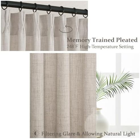 Greyish Brown 70 Inch Extra Wide Light Filtering Living Room Curtains 108 Inches Long, Memory Trained Pleated Thick