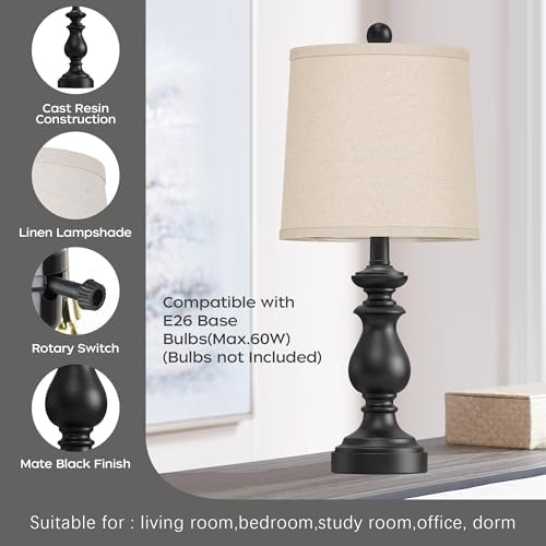 PARTPHONER Traditional Table Lamp Set of 2, Rustic Farmhouse Table Lamps for Living Room Bedroom, 22" Bedside Desk