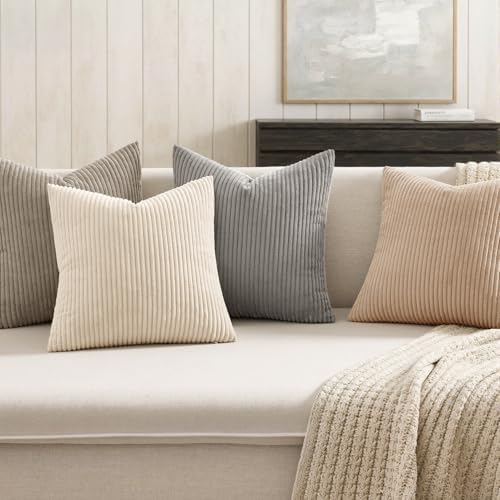 MIULEE Soft Corduroy Decorative Throw Pillow Covers Neutral Cream 20x20