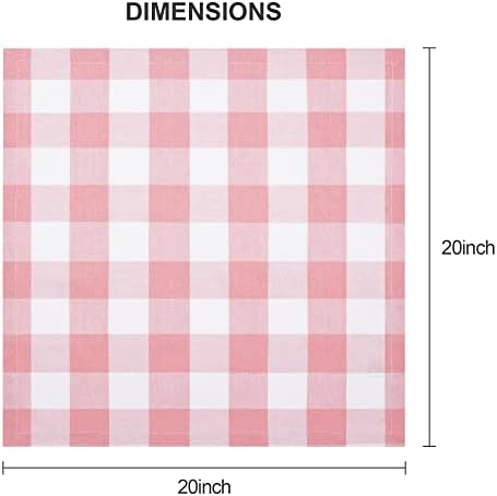 Cotton Blend Buffalo Plaid Table Napkins (Set of 12), 20 x 20 Inch Washable Dinner Napkins, Buffalo Checks Cloth Napkins for Restaurant, Wedding, Holiday, Farmhouse，Peach Pink/White