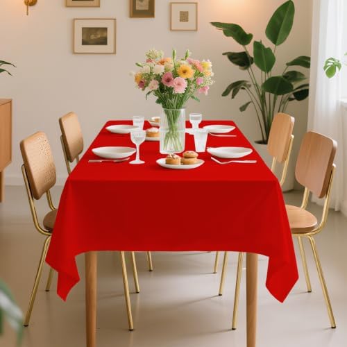 6 Pack Premium Disposable Plastic Tablecloth 54" x 108" Party Table Cloths Disposable for 6 to 8 Foot Tables Indoor or Outdoor Parties Birthdays Weddings Christmas Anniversary Buffet Table (Red)