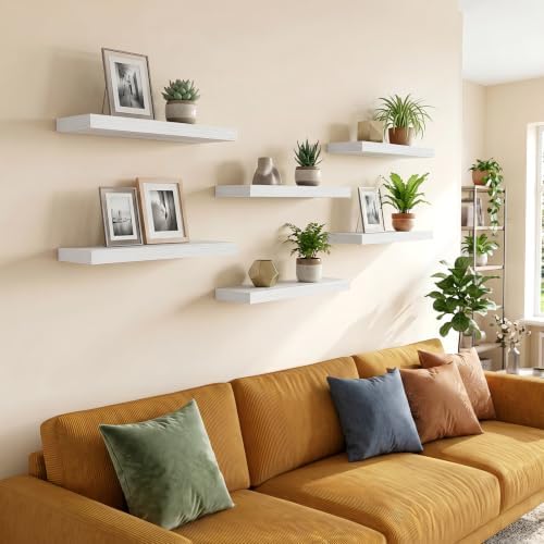 Fixwal Floating Wall Shelves for Decor (White Set of 6, 15.7 Inch)