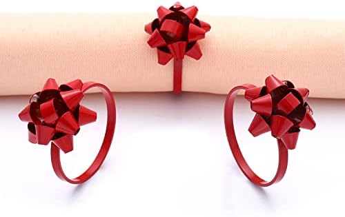 12PCS Christmas Napkin Rings Set for Table Settings, Festive Gift Bow Napkin Holder Rings for Christmas Thanksgiving New Year Party Dinner Table Decoration (12PCS Red)