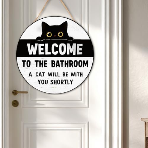 Cat Lovers Gifts Bathroom Wood Hanger, A Cat Will Be with You Sign for Bathroom Toilet Decor