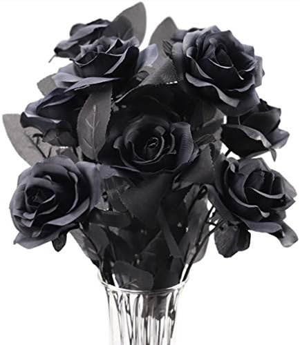 TUZAZO 10 Pcs Black Roses Artificial Flowers, Halloween Decorations