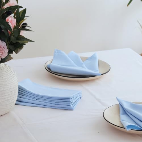Cloth Napkins Set of 12, 100% Cotton Dinner Napkins for Thanksgiving, Christmas & Fall Entertaining, Washable Reusable Table Linens for Wedding & Everyday Use, 18 x 18 Inch, Light Blue