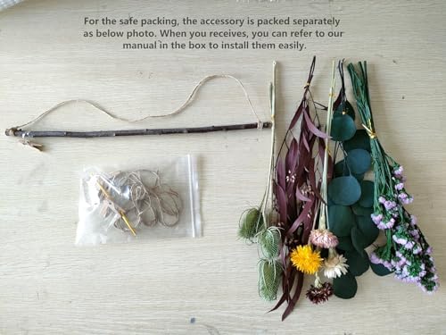 Natural Dried Flower Rack, Dried Flower Wall Hanging for Boho Farmhouse Wall Decor, Eucalyptus Dried Herb Rack, Greenery Hanging Plants with Wooden Stick for Kitchen, Bedroom, Daisy
