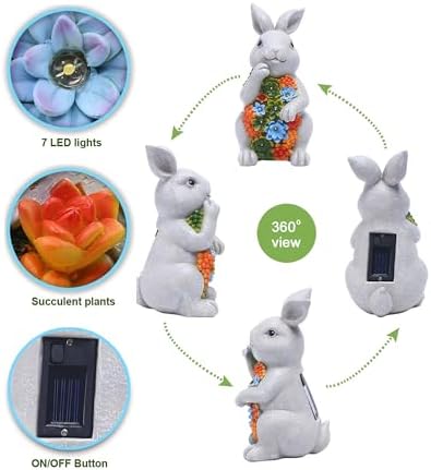 Nacome Solar Garden Outdoor Statues Bunny with Succulent