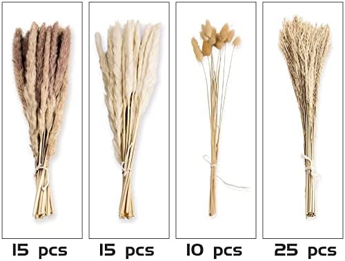 65PCS Pampas Grass Decor, Including pompas Floral, Reed Dried Grass and Bunny Tails Dried Flowers, Natural Dried Pampas