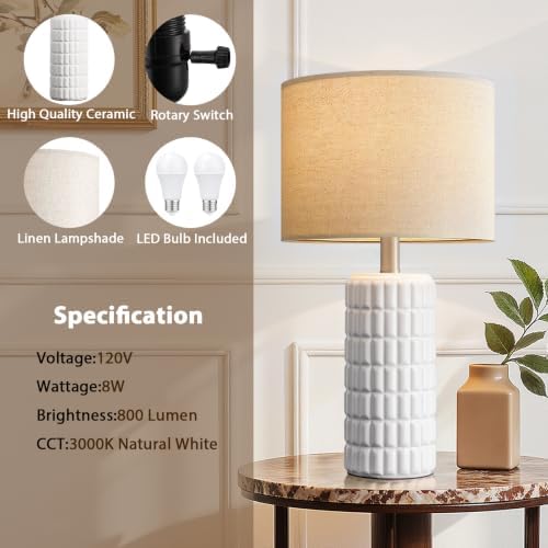 Seealle 23" Ceramic Table Lamps Set of 2, Lamps for Bedroom, Light White