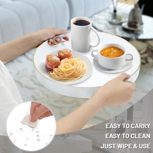 MAONAME 13" White Decorative Tray, Plastic Round Serving Tray with Handles