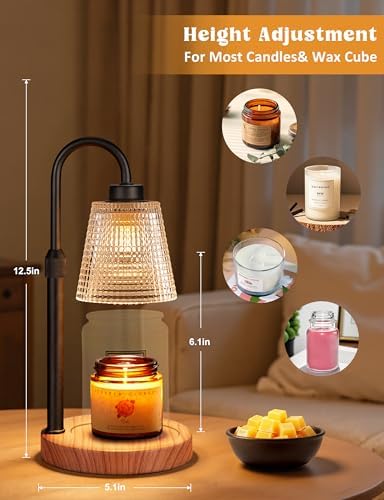 Innqoo Rustic Candle Warmer Lamp with Timer, Dimmable Candle Warmer for Jar Candles, Height Adjustable Wax Melts