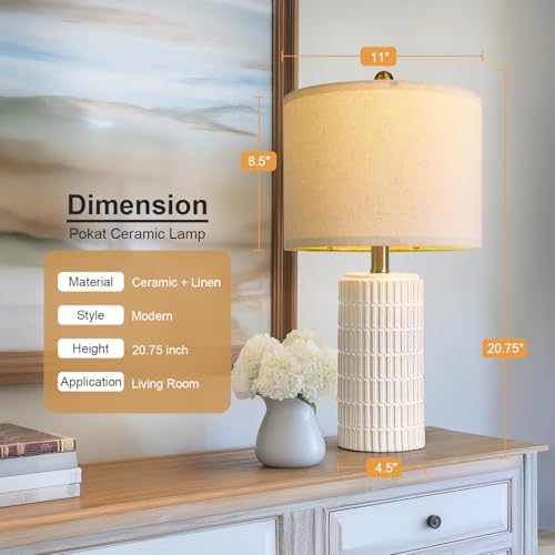 PoKat 20.75" Small Modern Ceramic Table Lamps Set of 2 for Bedroom, White