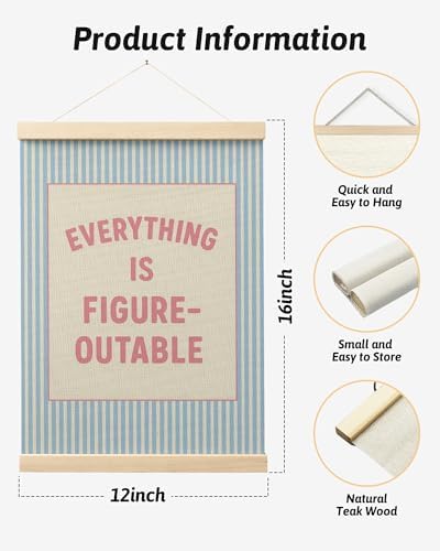 FGFK Everything Is Figureoutable Positive Affirmations Wall Art Poster Hanger Frame, Preppy Pink and Blue Inspirational