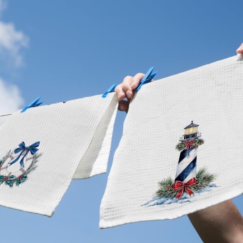 Coastal Nautical Christmas Kitchen Dish Towels 16x24, Set of 2