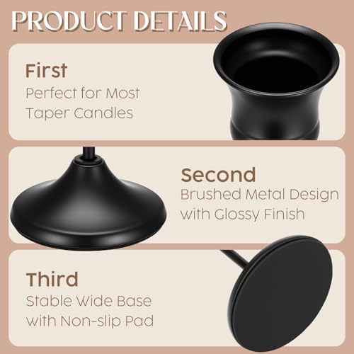 12PCS Brass Black Taper Candle Holders Set, Vintage Candlestick Holders