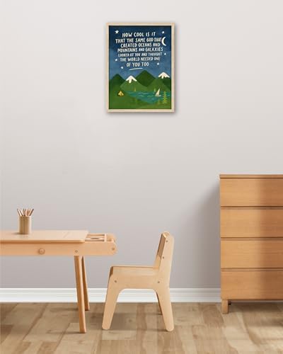 KensTro 12x16in Same God Creation Inspirational Christian Kids Wall Art,Natural OAK Wood Frame with Mountain Canvas